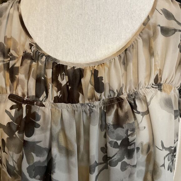 A.N.A. Sheer Top Size XL Gray Brown Cap Sleeve Elastic Waist Scoop Neck - Picture 10 of 13